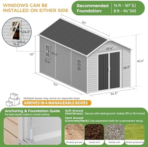WACASA 8x14 FT Deep Resin Plastic Outdoor Storage Shed, Floor Included - Image 2