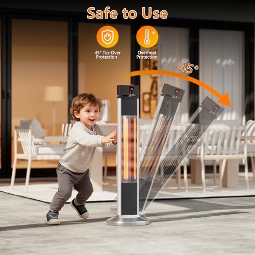 Patio Heater, Outdoor Backyard Garden Porch Infrared Deck Electric heater, Portable Carbon Fiber Freestand with Remote Heater - Image 5