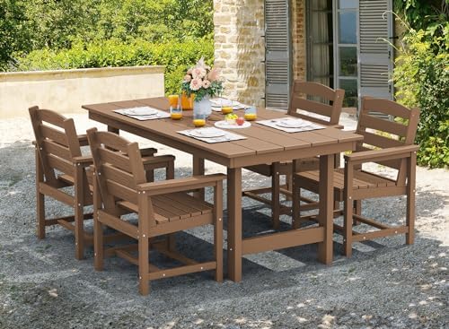 SERWALL Patio Dining Chair Set of 2,All Weather HDPE Dining Chair, Brown - Image 6