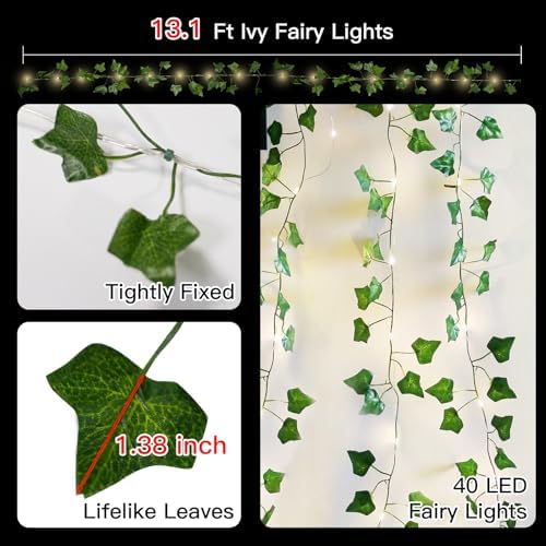 suddus 13.1FT 40LED Ivy Vine with Lights Battery Operated Copper Wire - Image 6