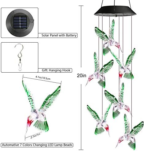 Toodour Solar Wind Chime, Color Changing Wind Chimes Hummingbird - Image 2
