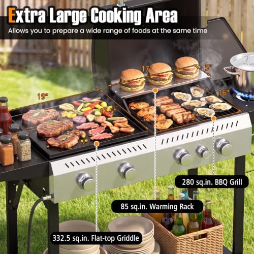 GIANTEX 5-Burner Propane Gas Grill and Griddle Combo with Side Burner - Image 4