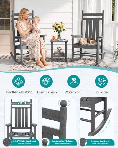 SERWALL Rocking Chair Outdoor, Comfortable Rocker for Adults, Gray - Image 4