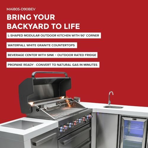 Mont Alpi Premium 94"W x 88"D L-shaped Deluxe Stainless Steel Modular Outdoor Kitchen Island with Beverage Center Refrigerator Faucet & Sink + 44"W 6-Burner BBQ Gas Grill + Storage Cabinets & Drawers - Image 2