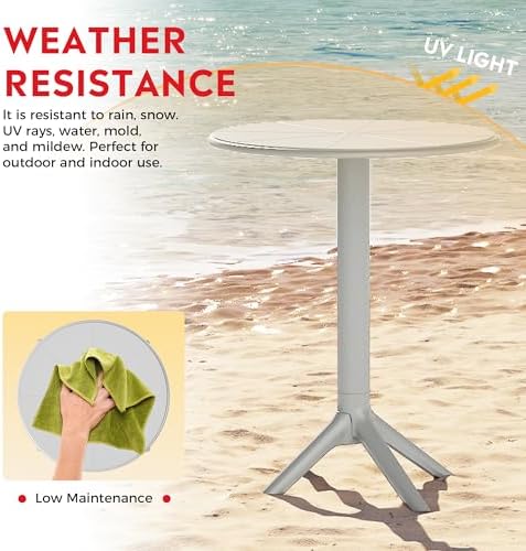 Costaelm Patio Table for 4-Person, Outdoor Patio PP Round Dining Table, All-Weather Bistro Dining Table for Backyard Deck Porch Poolside, Gray - Image 6