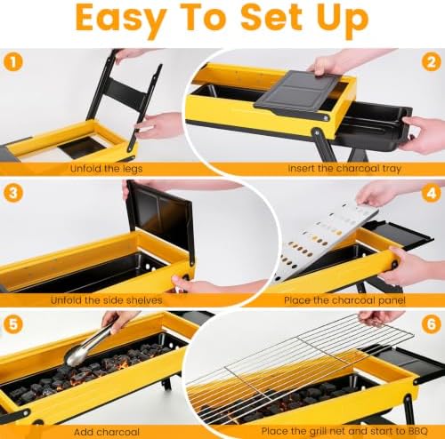 Portable Charcoal Grill Stainless Steel, Small Foldable BBQ Suitcase with Portable Side Shelves & Heat Resistant, Lightweight Tabletop Barbecue for Camping Picnic Backyard Beach Travel - Image 4