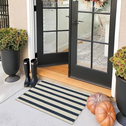 Blue and White Striped Outdoor Rug - 2x3 Non-Slip Front Door Mat - Image 4