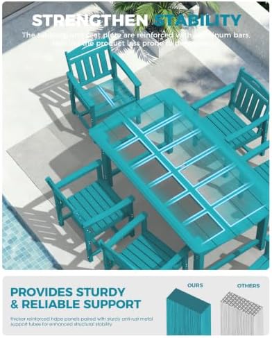 Ciokea HDPE Outdoor Dining Set of 6, Patio Table and Chairs Sets, Lake Blue - Image 5