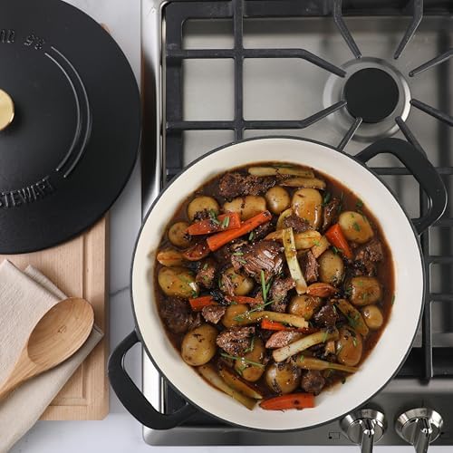 Martha Stewart Gatwick Enameled Cast Iron Braiser with Lid, 3.5-Quart Braiser Pan for Stovetop & Oven, Cast Iron Braising Pan with Gold Knob, Matte Black - Image 3
