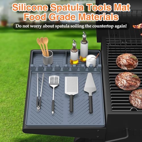 Silicone Griddle Tools Mat for Blackstone, Griddle Accessories Side Shelf Mat Grill Pad for Outdoor Grill Kitchen Counter Spatula Silicone Mat with Drip Pad (Grey) - Image 2