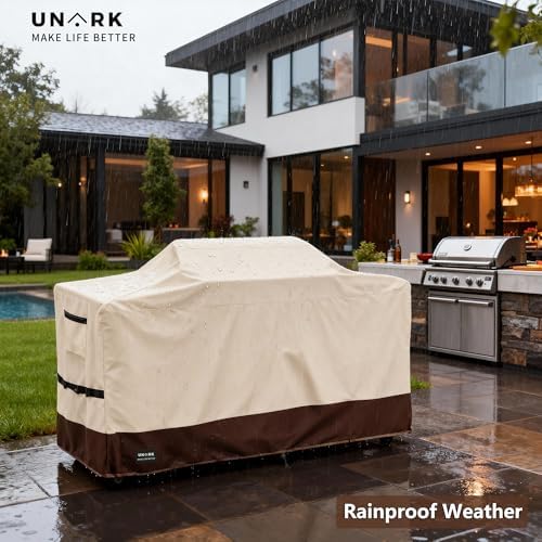 110 Inch Extra Large Grill Cover Kitchen Island Cover Large Island Grill Cover for Outdoor Grill Outdoor Kitchen Cover Heavy Duty Waterproof 110" L x 44" W x 48" H, Beige and Brown - Image 4