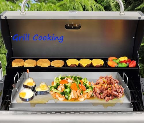 GasSaf 25" x 16" Stainless Steel Griddle Universal for Gas & Charcoal Grills, Large Flat Top with Grease Groove, Heat Evenly, Great for Parties, Camping & Tailgating, Outdoor Cooking Flat Pan - Image 4