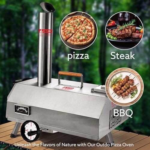 12 Portable Pizza Oven Outdoor, Wood Fired Pizza Oven, Semi-Automatic Burning Pizza Maker Stove with Built-in Thermometer Pizza Stone Peel for Outside Kitchen Backyard (Linear Silver) - Image 2