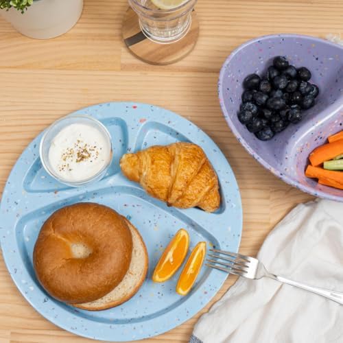 bzyoo 11-Inch Divided Plates Set of 2, 100% Melamine Portion Control Plates for Adults & Kids, Modern Confetti Pattern, BPA-Free & Dishwasher Safe, Ideal for Camping, RV, and Daily Use (Blue) - Image 2
