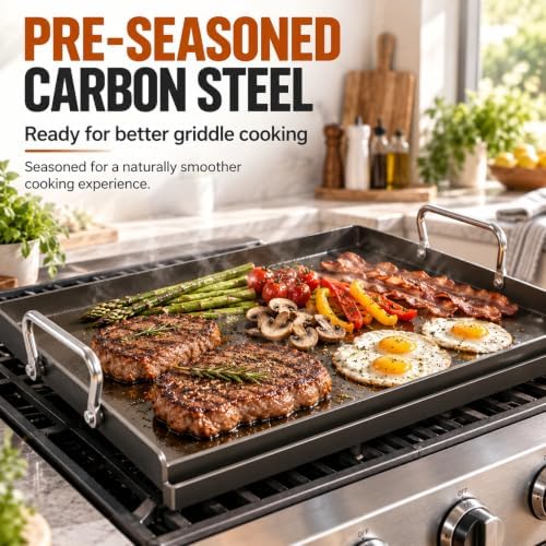 25"x16" Carbon Steel Griddle for Gas Grill, Pre-Seasoned Flat Top Plate - Image 6