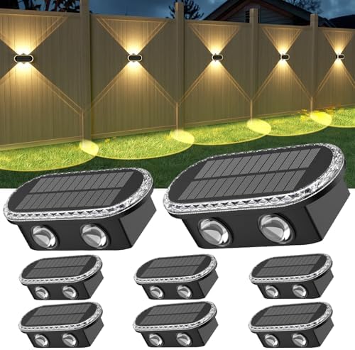 Ellasay Solar Fence Lights Outdoor: IP65 Waterproof Bright LED Wall Lighting with 3 Color Modes and 12 Hour Battery Life Perfect for Garden Backyard Porch and Holiday Parties 8 Pack by ELLASAY