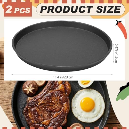 Maxdot 2 Pcs 11.4 Inch Cast Iron Grill Pan Round Pizza Pan Skillet for BBQ - Image 2