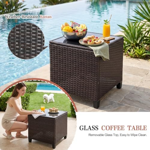 Vongrasig Patio Chair with Ottoman, 5 Pieces Patio Furniture Set Small Balcony Furniture, Rattan Patio Chairs Set of 2 with Glass Table for Front Porch Garden (Beige) - Image 6