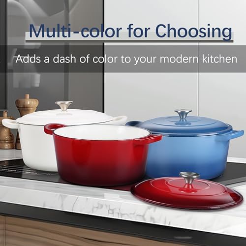 E-far 7QT Enameled Dutch Oven, Cast Iron Dutch Oven Pot with Lid for Cooking/Bread Baking/Braising/Roasting/Stewing, Heavy Duty Round Nonstick Cookware Safe for Induction & Oven - White - Image 7
