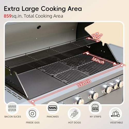 Flintex 6-Burner Gas Grill & Griddle with Side Burner, 859 sq.in Dual Fuel - Image 4
