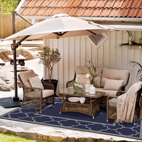GENIMO Outdoor Rug, Waterproof Plastic Rugs for Patio, 5'x8' Blue Grey - Image 2