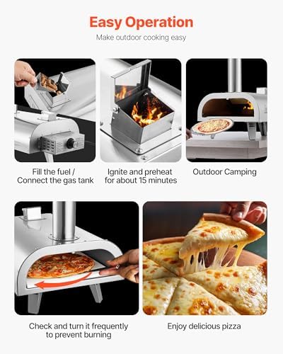 VEVOR Dual Fuel Pizza Oven Outdoor, 12 Inch Wood Fire & Propane Gas Pizza Oven, Pellet & Propane Pizza-Maker with Thermometer, Carry Bag, Stainless Steel Pizza-Cook for Outside Camping & Backyard - Image 6