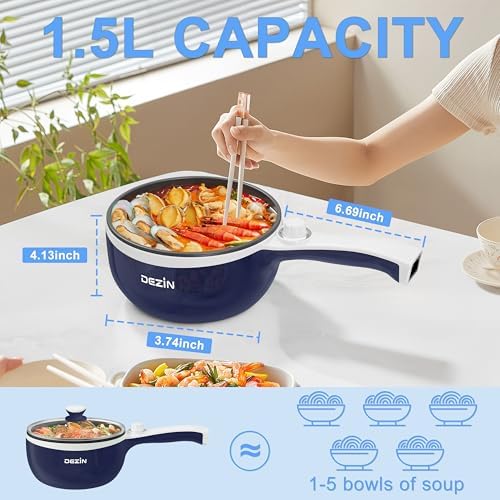 Dezin Electric Pot with Steamer, 1.5L Non-Stick Portable Hot Pot Electric - Image 4
