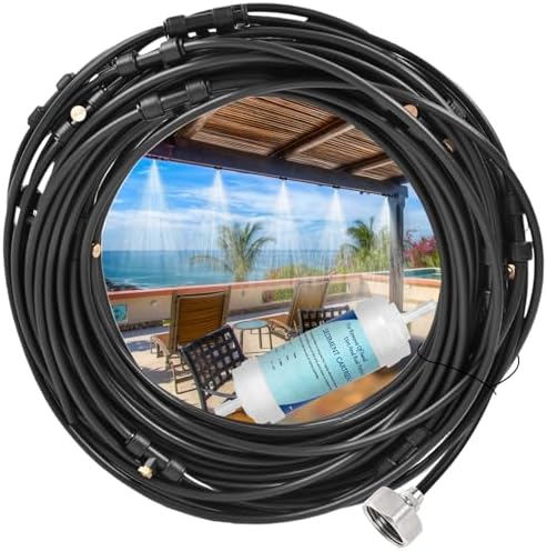 75FT Misters for Outside Patio – Outdoor Misting Cooling System with 20 Brass Nozzles, 3/4" Adapter & Water Filter, Upgraded Pre-Assembled, Large Area Cooling for Garden, Patio, Pool, Backyard by GrowYourGreenParadise