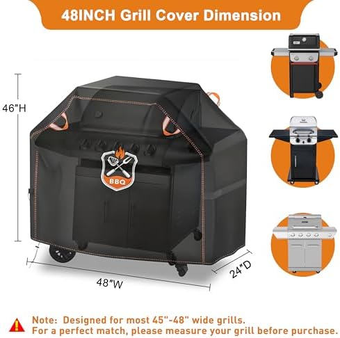 Grill Cover, Universal 48" BBQ Grill Cover for Outdoor Grill, Waterproof, Weather Resistant, Fade Resistant Gas Grill Cover with Adjustable Double Straps for Weber, Char-broil, Nexgrill, etc - Image 2