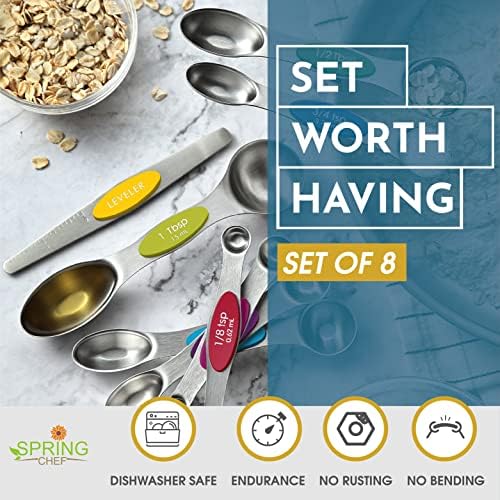 Spring Chef Magnetic Measuring Spoons Set of 8 for Kitchen, Multicolor - Image 2