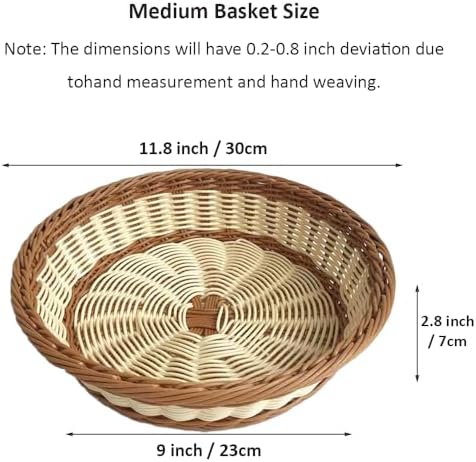 RT&BS Round Wicker Bread Basket, Round Wicker Fruit Basket, Woven Egg Baskets, Reusable Handwoven Storage Baskets for Living Room, Kitchen, Store, Restaurant, Outdoor, Party (Bicolor, M) - Image 3