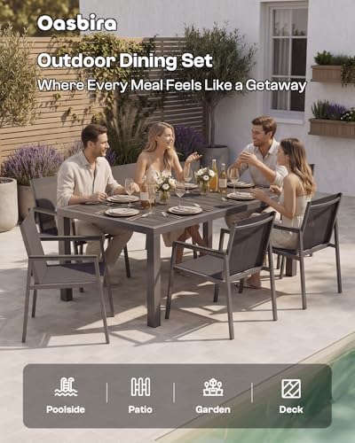 Outdoor Dining Set, 7 Piece Aluminum Patio Table and Chairs Set, All Weather Patio Dining Furniture Set with Umbrella Hole for Backyard, Deck, Poolside (Charcoal) - Image 6