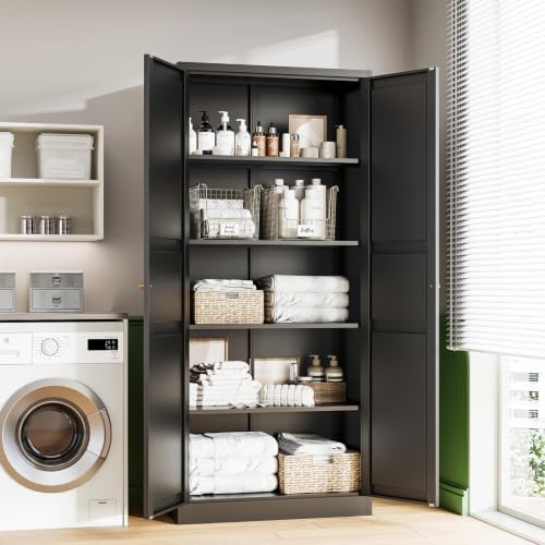 Letaya Black Storage Cabinet with Adjustable Shelves-Metal Home Kitchen Pantry Cabinets with Doors,Organization Locker for Cupboard/Bedroom/Dining/Living/Bathroom/Office/Garage Room - Image 5