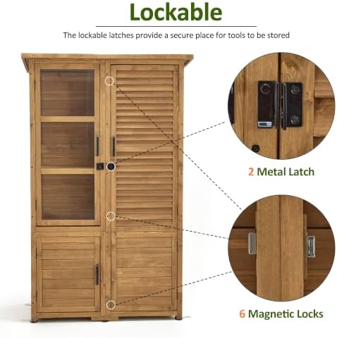 Macrout 30 Cu.Ft Outdoor Storage Cabinet with 4 Shelves for Garden, Outside Vertical Storage Wood Tool Shed with Waterproof Roof, Lockable Door for Yard and Patio Lawn W981D - Image 7