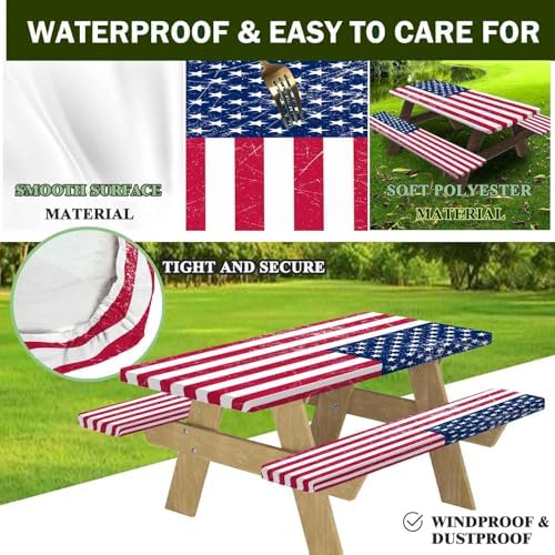 CAPSCEOLL Fitted Picnic Table Cover with Bench Covers 6ft - American Flag - Image 3