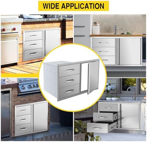38.3''W x 22.7''H x 20.7''D Outdoor Kitchen Drawer Combo Cabinet BBQ Access Triple Drawers Combo with Single Door for BBQ Island Grill Station - Image 7