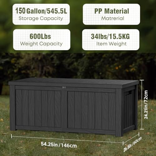 Outdoor Storage Box 150 Gal Waterproof Deck Box Lockable Black - Image 5