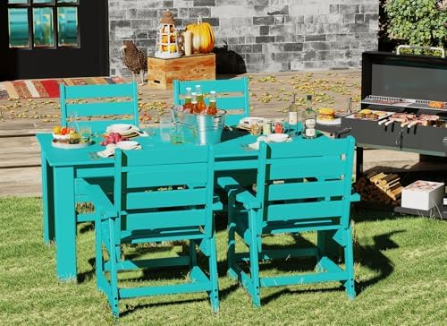 GREENVINES 5-piece Outdoor Dining Set, HDPE Table & 4 Chairs, Aqua - Image 3