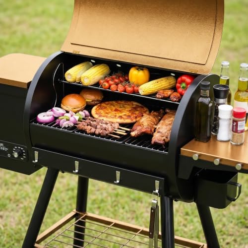KingChii Wood Pellet Grill & Smoker, Electric Pellet Smoker Grill, 595 SQ.IN Grill Cooking Capacity, 13.2LB Hopper for Outdoor Barbecue Patio Cooking Bake and Roast,Bronze (Up to 500°F) - Image 5