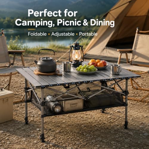 Portable Folding Camping Table, Adjustable Height, Black, 37 x 21 in - Image 7