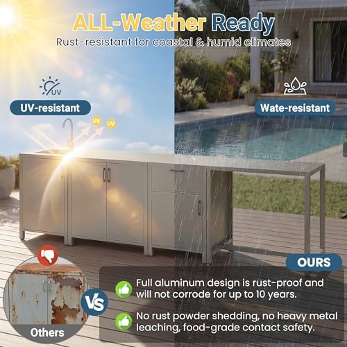 Wisteria Lane Outdoor Storage Cabinet with Stainless Steel Sink, Aluminum Modular Outdoor Kitchen, All Weather Kitchen Island with Sink Station for Patio, BBQ, Backyard - Image 5