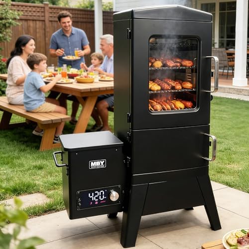 Pellet Smoker with Cover, Electric Wood Pellet Smoker Grill With Meat Probe and Hook, 616 Sq in Cooking Area LED Display Temperature Control, Outdoor Cooking, Patio, Garden Barbecue, Obsidian Black - Image 2