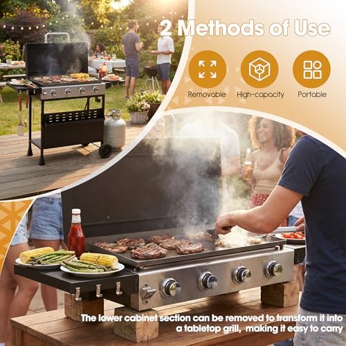 4-Burner Propane Gas Griddle with Removable Stand, 40,000 BTU - Image 4
