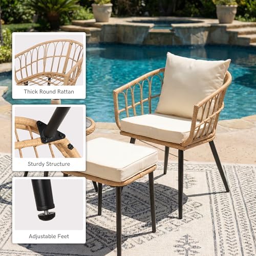 PORWEY 5 Piece Patio Bistro Set, All-Weather Rattan, Yellow/Beige - Image 4