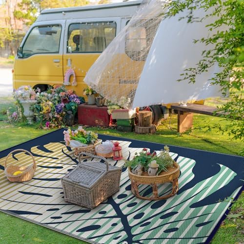 GENIMO Outdoor Rug, Waterproof Plastic Rugs for Patio, 6'x9' Yellow Blue - Image 3