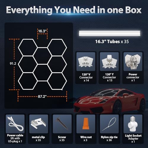 Hexagon Garage Lights: 245W 35 Pack 8 Grids LED Garage Lights - Easy Install 6500K Super Bright Honeycomb Light for Warehouse, Car Detailing Shop, Exhibition Hall, Gym - Image 6