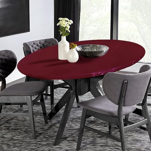 LUSHVIDA Round Tablecloth, Fitted Table Cloth for 45"-56" Tables, Burgundy - Image 2