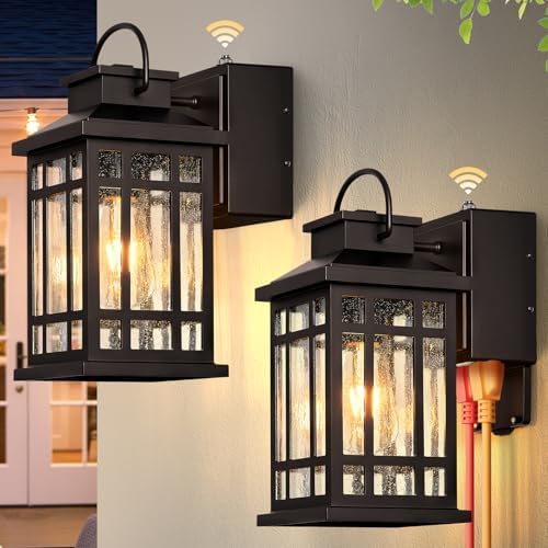 Outdoor Light Fixture Dusk to Dawn, Bronze Porch Light with Outlet by OPAXIS