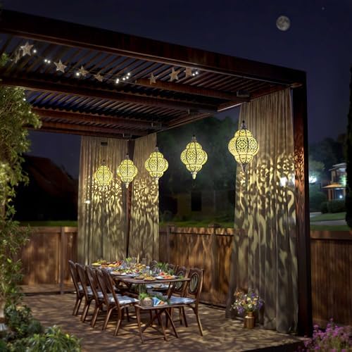 Hapjoy Hanging Solar Lights Outdoor Garden Decor Solar Lantern Waterproof Plastic Moroccan Outdoor Decorations for Patio Pathway Yard Backyard Garden Decorative (2, White) - Image 5