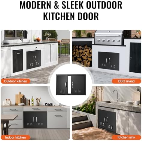 VEVOR BBQ Access Door, 30W x 21H Inch Double Outdoor Kitchen Door, Cold Plate Flush Mount Door, Wall Vertical Door with Handles and Ventss, for BBQ Island, Grilling Station, Outside Cabinet - Image 6